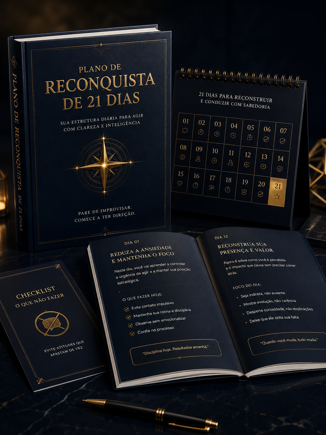 Mockup do PDF Plano de Reconquista de 21 Dias com páginas impressas